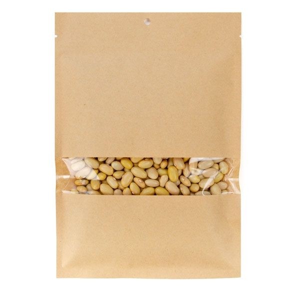 Kraft Bags Compostable 13.7x18.5cm with Window and Sealable (100 pieces) [KHS57W]
