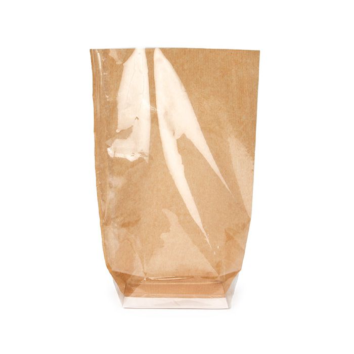 Kraft Kruisbodemzakken met papieren kaart 127x76x305 mm - 100 stuks