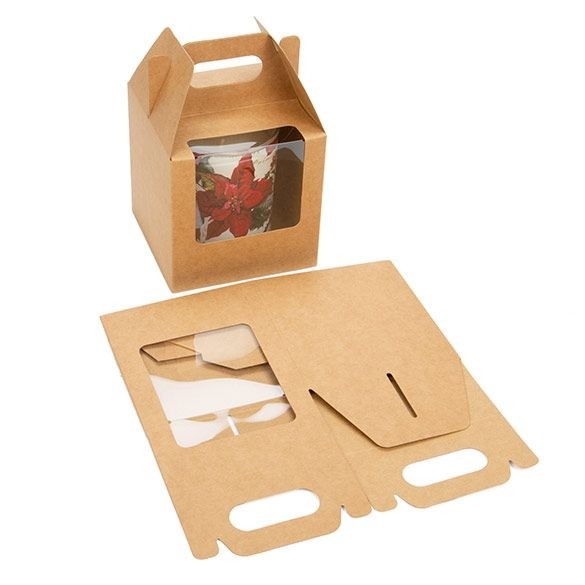 Kraft Paper Handle Box 102x102x102 mm w/ Window 