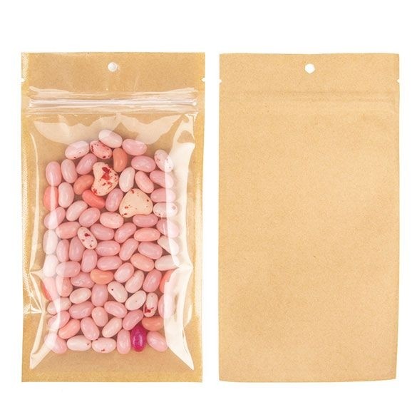 Kraft Barrier Bags with clear front 102 x 165 mm w/Tear Notches 