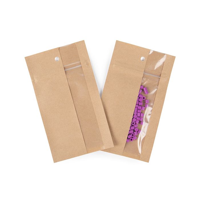 Kraft Gripzakken met Verticaal Venster 76x114 mm - 100 stuks