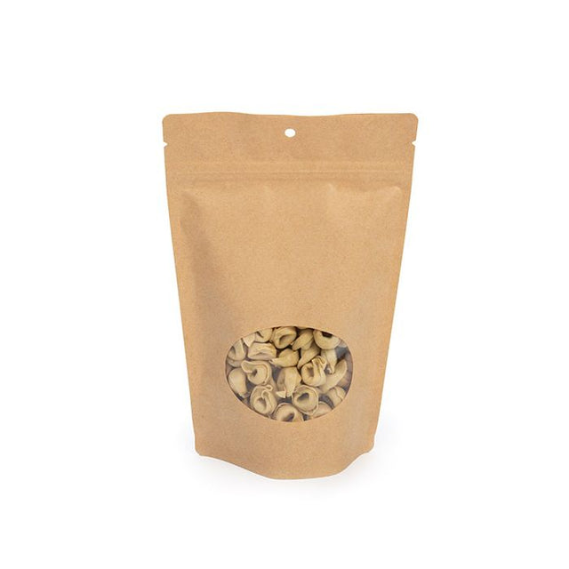 Kraft Stand Up Zipper Pouch with Oval Window 150x90x230mm 