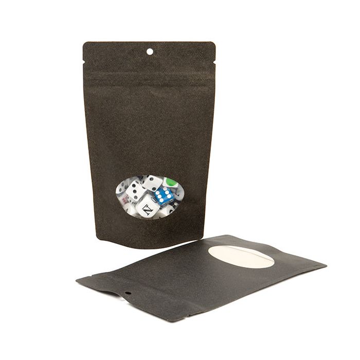 Stazakken Kraft Zwart met ovaal Venster en ophanggat | 113 gram | 130x80x205mm - 100 st