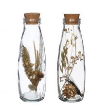 Melkfles met diverse droogbloemen naturel 21cm hoog - 6 st