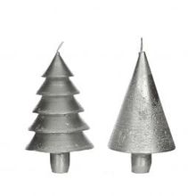 Kaarsenset 2 boompjes zilver 12cm hoog, 1 set - 6 st