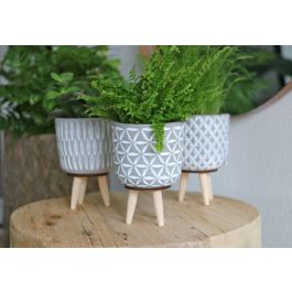 Plantenpot Cement met houten poten 11cm hoog - 6 st