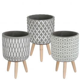 Plantenpot Cement met houten poten 21,5cm hoog - 6 st