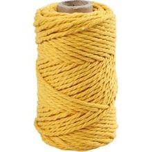 Macramé koord, geel, L: 55 m, d: 4 mm, 330 gr - 1 rol