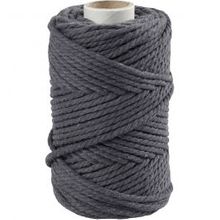 Macramé koord, grijs, L: 55 m, d: 4 mm, 330 gr - 1 rol