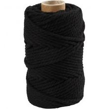 Macramé koord, zwart, L: 55 m, d: 4 mm, 330 gr - 1 rol
