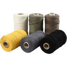 Macramé koord, diverse kleuren, d: 2 mm, 6x330 gr - 1 set