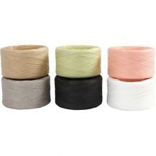 Papier raffia garen, diverse kleuren, 6x100 m - 1 doos