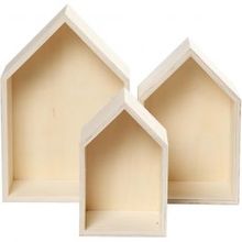 Houten Huizen, H: 20,3+25,3+31 cm, D: 10 cm, B: 13+16,2+20 cm, triplex - 3 st
