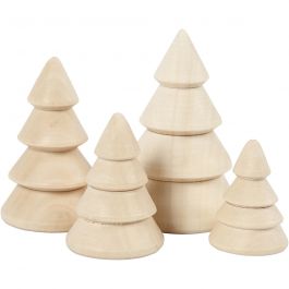 Kerstboom, H: 3,3+4,3+5,3+6,3 cm, 2,3+3+3,2+4 cm - 4 st