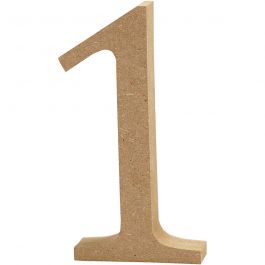Nummer, 1, H: 8 cm, 1,5 cm, mdf - 1 st