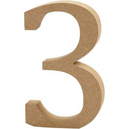 Nummer, 3, H: 8 cm, 1,5 cm, mdf - 1 st