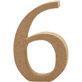 Nummer, 6, H: 8 cm, 1,5 cm, mdf - 1 st