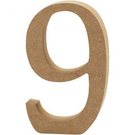 Nummer, 9, H: 8 cm, 1,5 cm, mdf - 1 st