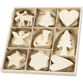 Houten Ornament, Kerst, 7-8 cm, plywood - 72 st