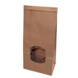 Blokbodemzakken met venster en bindstrip Kraft/PP 115x70x245 mm - 400 st