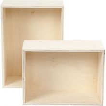 Houten opslagdozen vierkant, H: 27+31 cm, B: 19.5+22.5 cm, Triplex, diepte 12.5 cm - 2 st