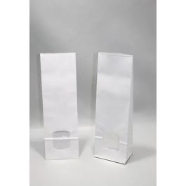 Blokbodemzakken Kraft Wit 105x65x330 mm 80 g/m2 en voorzien van 30my OPP Folie Venster - 100 stuks